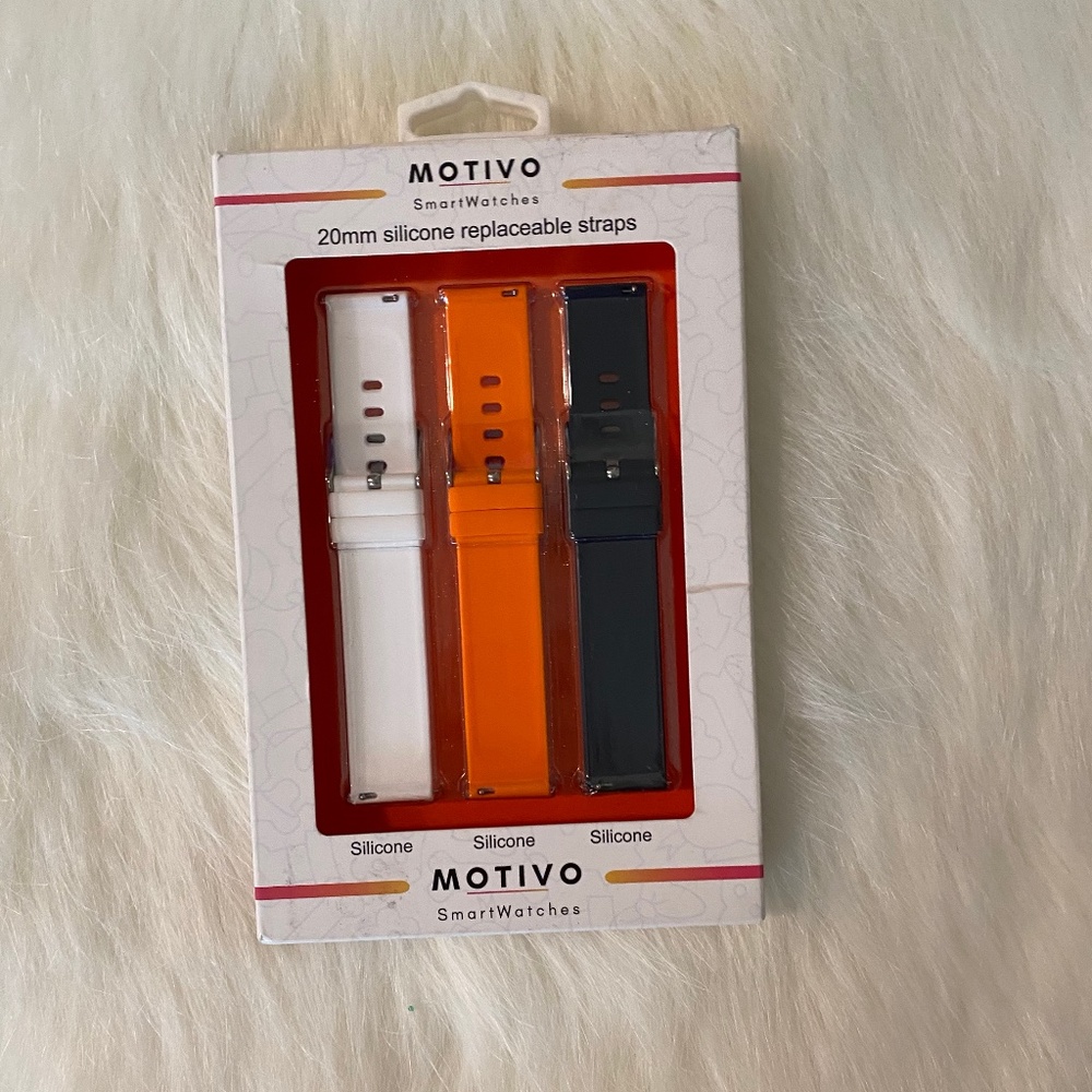 Motivo Smart Watch 20mm Black White Orange Silicone Replaceable Straps